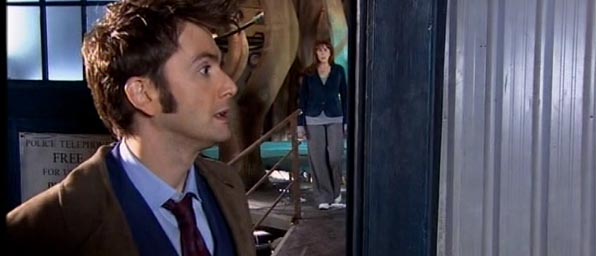 The Doctor and Martha leaving the TARDIS